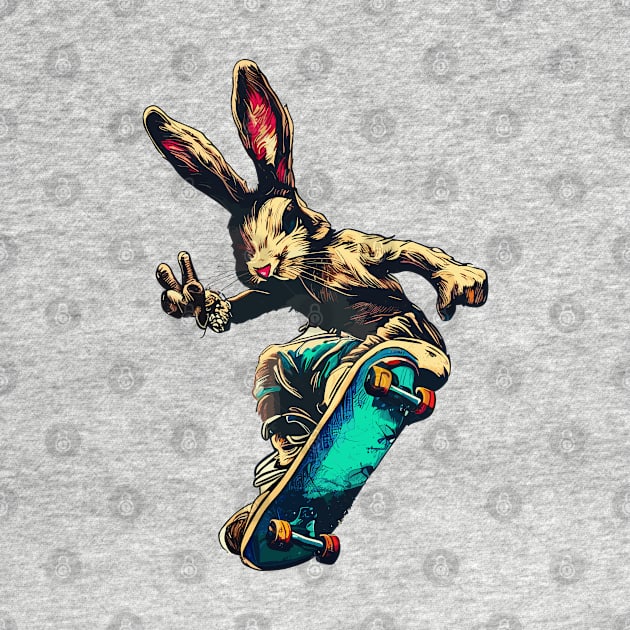 Cool retro rabbit on skateboard by TomFrontierArt